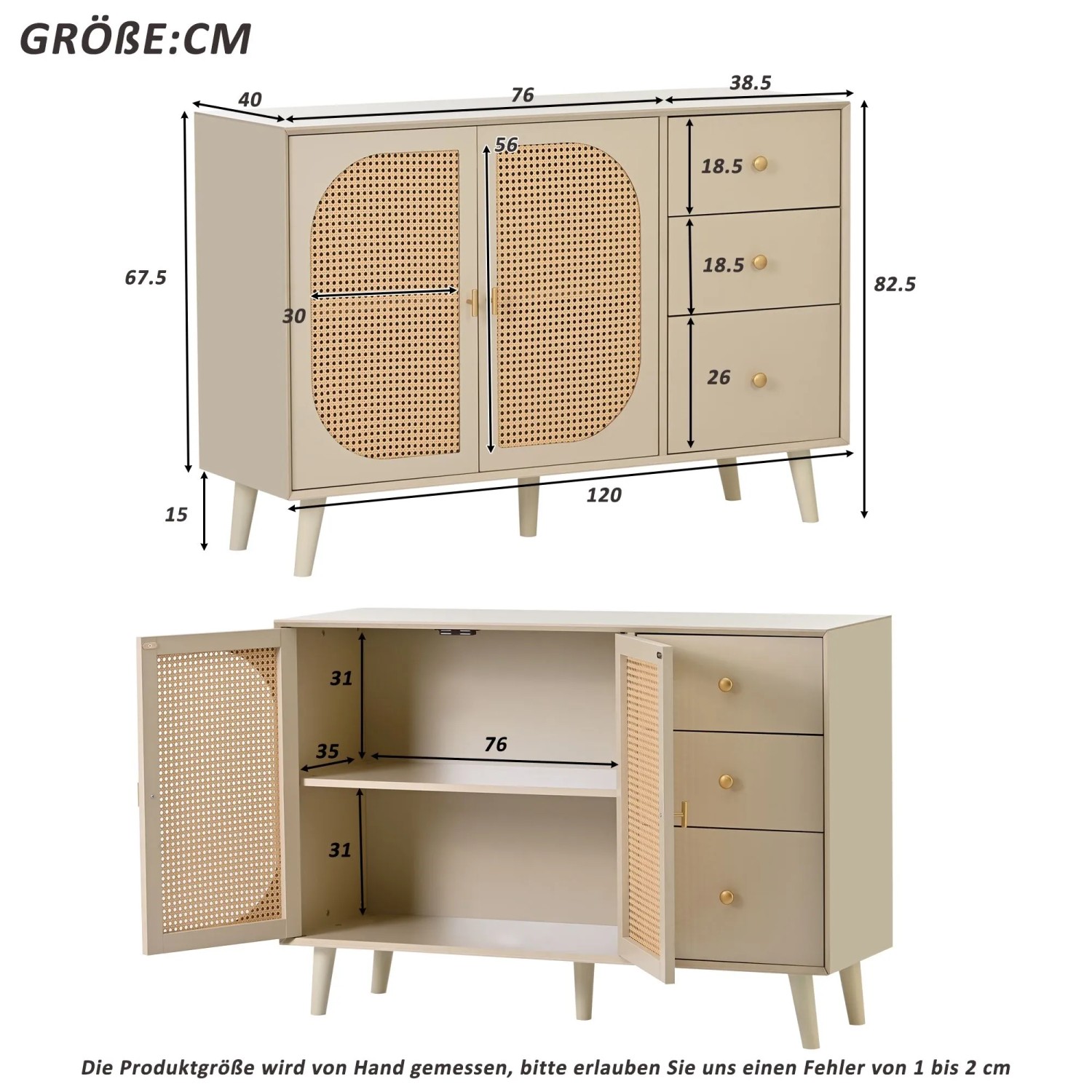 okwish Sideboard mit Türen Schubladen Wohnzimmer 120x40x80cm Beige_5