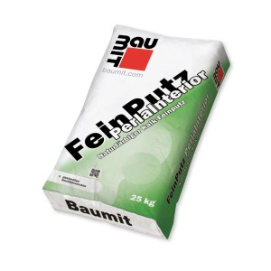 Baumit FeinPutz PerlaInterior 25 kg, naturfärbiger Kalk-Feinputz für innen. Weiß-grüner Sack.