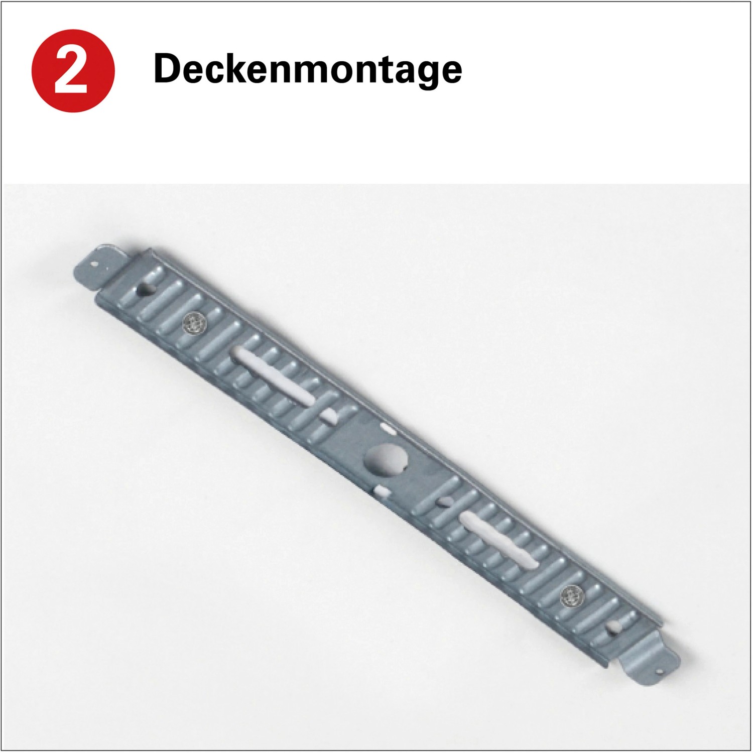 Detailaufnahme der Halterung zur Deckenmontage der LED-Deckenleuchte.