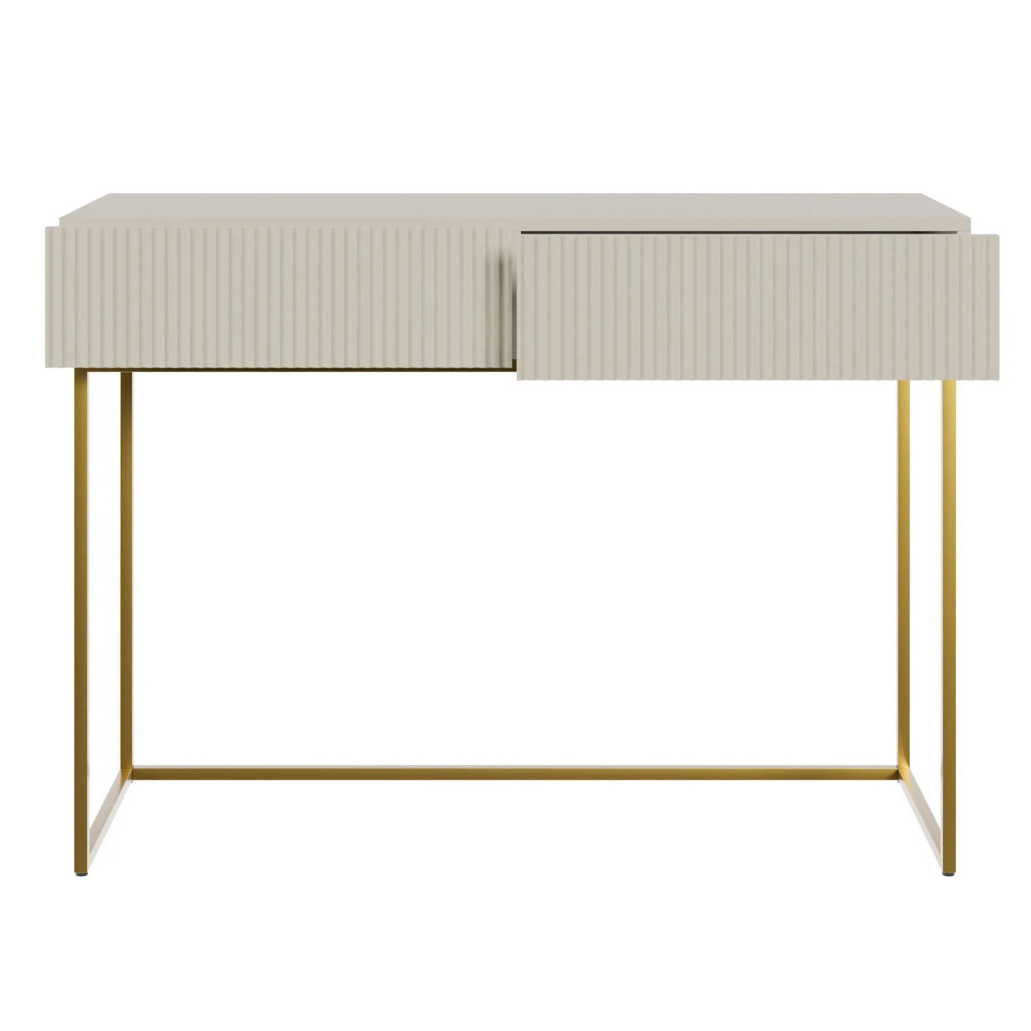 Selsey Veldio Schminktisch 110 cm mit Lamellenfront und Zwei Schubladen Greige mit Goldenen Beinen_5