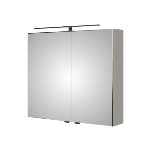 Pelipal Spiegelschrank Quantum 07, 80 cm, Kaschmir Matt mit LED-Leuchte und zwei Spiegeltüren.