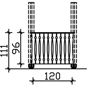 Technische Zeichnung: Skan Holz Brüstung Balkonschalung 120x96 cm, Fichte Eiche hell, Zubehör für Lauben & Pavillons.