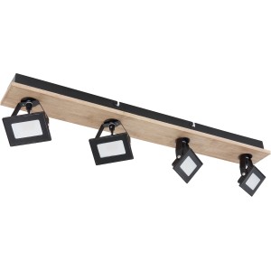 Globo LED-Strahler Joya, 4-flammig, schwarz matt, mit Holz-Optik. Moderner Deckenstrahler für Innenräume.