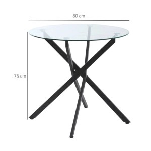 Runder HOMCOM Beistelltisch mit Sicherheitsglasplatte und schwarzem Metallgestell, 80x75 cm.