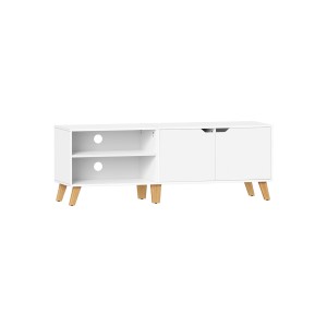 Weißer Vasagle TV-Schrank (140 cm) mit offenen Regalen und Stauraum hinter Türen.