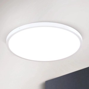 Minimalistische Orion LED Deckenleuchte Lero, weiß, rund, Ø 60 cm, flach an der Decke, warmweißes Licht.
