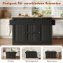 Schwarze okwish Kücheninsel mit klappbarer Holz-Arbeitsplatte, Schubladen, Rollen, vielseitig für Küche, Wohn- und Esszimmer.