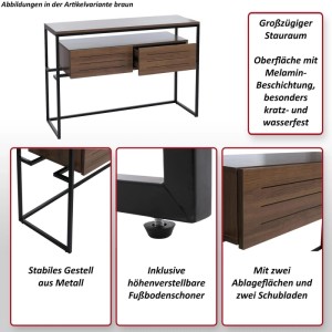 Konsolentisch MCW P46 in Bambus-Optik mit Metallgestell und Schubladen.