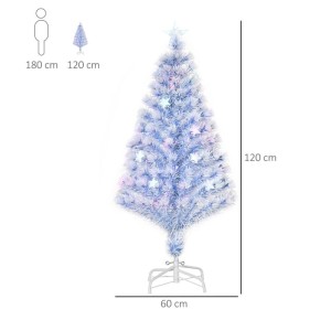 Künstlicher Weihnachtsbaum, 120 cm, weiß, mit LED-Sternen, Glasfaserbeleuchtung und Metallfuß.