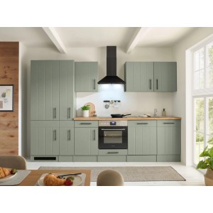 Respekta Küchenzeile Anton Landhaus Schilfgrün 310 cm mit Einbau Herd-Set