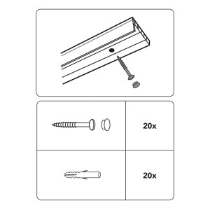 Gardinia Holzschrauben, verzinkt, 20er-Pack mit Dübeln und Abdeckkappen für Gardinenschienen.