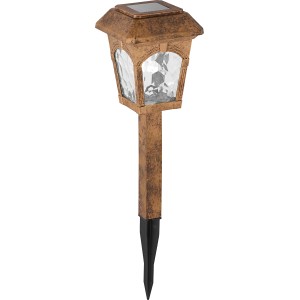 Brauner LED-Solarspieß im Vintage-Look für den Garten. Deko-Leuchte mit Erdspieß, ca. 37 cm hoch.