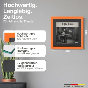 2er Set orange Schallplattenrahmen 40x40 cm mit Passepartout zur Cover-Präsentation.