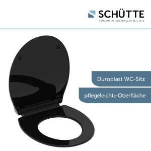 Schwarzer Schütte WC-Sitz Duroplast Slim mit Absenkautomatik und Schnellverschluss.