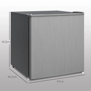 Kompakter HOMCOM Mini-Gefrierschrank 35L in Grau, freistehend, mit gebürsteter Front und Maßen 47x44,2x48,8cm.