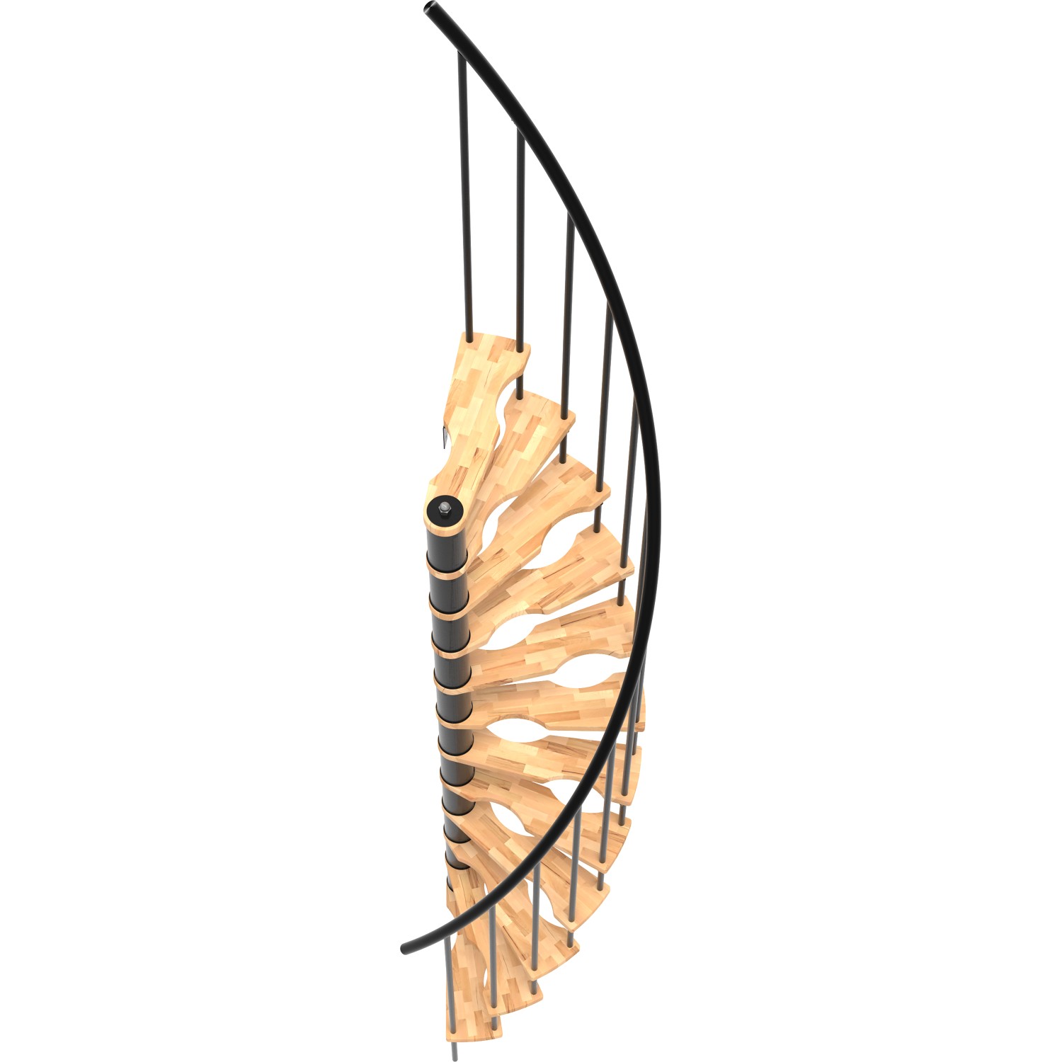 Platzsparende Minka Spindeltreppe Suono Smart Buche Schwarz, Aufsicht.