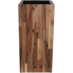 Pflanzsäule aus Akazienholz, 60cm hoch, mit schwarzem Kunststoffeinsatz für Innen- und Außenbereich.