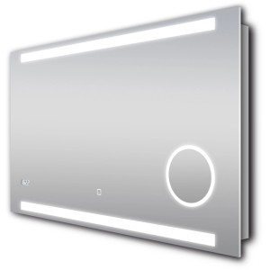 DSK Design LED-Lichtspiegel Silver Conde, 100x60 cm, mit Digitaluhr und Kosmetikspiegel.