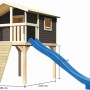 Karibu Stelzenhaus Benjamin Set mit Holzrampe und blauer Rutsche (3 m).