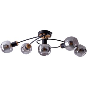 Moderne, 5-flammige Näve Deckenleuchte Fumoso mit grau getönten Glasschirmen.