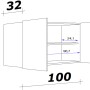 Technische Zeichnung: Flex-Well Oberschrank Lucca, 100 cm breit, mit Maßen. Küchen-Hängeschrank.