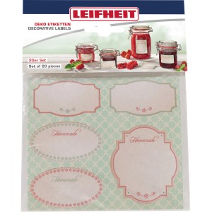Leifheit Deko-Etiketten Pastell, 20 Vintage Aufkleber für Marmeladen- und Vorratsgläser.