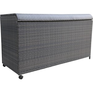 Kissenbox Vermont Deep Water aus Polyrattan, ideal zur Aufbewahrung von Gartenutensilien und Auflagen.
