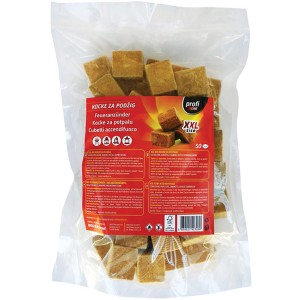 Beutel mit XXL Bio Anzündwürfeln, geeignet für Grill, Ofen und Kamin.
