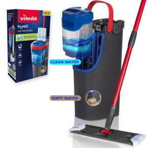 Vileda H2PrO Flachwischer Set mit Eimer und Stiel für die Bodenreinigung.