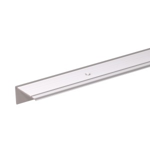 Silbernes Treppenkantenprofil aus Aluminium, L-Form, 21x21x2000 mm, für sichere Treppenabschlüsse.