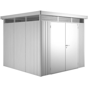 Biohort Metall-Gerätehaus HighLine, silber-metallic, 6,6 m² mit Doppeltür.