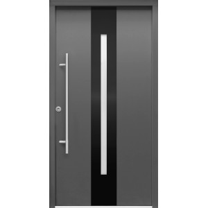 Anthrazitfarbene Sicherheits-Haustür ThermoSpace Dublin RC2 mit Glaseinsatz und Edelstahlgriff.