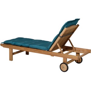 Madison Liegenauflage Panama Sea Blue (200x65 cm) auf einer Holzliege mit Rädern.