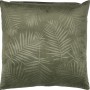 Dunkelgrünes Kissen (45x45 cm) mit Palmblattmuster, passend zum Trend Dark Wonder.