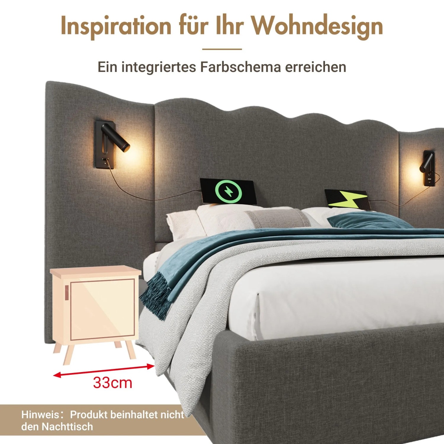 okwish Polsterbett 180x200cm mit Stauraum Doppelbett Grau ohne Matratze_10
