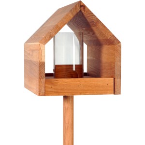 Dobar Design Vogelhaus Bauhaus mit Ständer aus Eichenholz und Acrylglas-Futterspender.