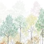 Mehrfarbige Komar Vliestapete Bright Rainbow 350x250cm mit Waldmotiv für Wandgestaltung.