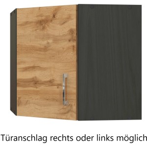 Held Möbel Eckhängeschrank Sorrento in Wotaneiche und Grafit, Küchen-Eckschrank mit Metallgriff.