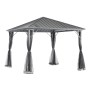 Grauer Home Deluxe Pavillon Azur mit Moskitonetzen und Solar-LED-Beleuchtung.