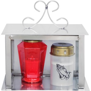 Lienbacher Grab-Kerzenhaus aus Edelstahl mit zwei Grablichtern, 30x35x25cm.