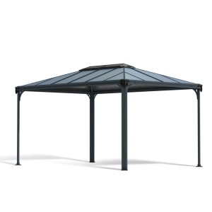 Canopia Gartenpavillon Martinique 3 x 4.3 m in Anthrazit mit Aluminiumrahmen und Doppelstegplatten.