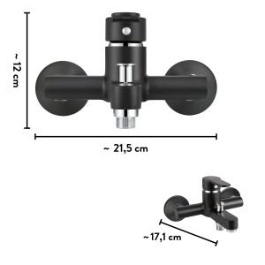 baliv Wannenarmatur WA-5891, schwarz-matte Einhebelmischbatterie mit Umsteller und S-Anschlüssen.