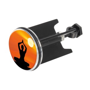 Wenko Waschbeckenstöpsel Pluggy Arrebol mit Yoga-Motiv und Sonnenuntergang.