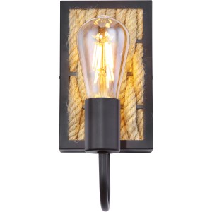 Globo Wandleuchte Halia, schwarz-matte Metallfassung mit Hanfseil-Dekor. Wandlampe für Innenräume.