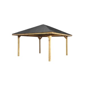 Weka Gartenlaube Paradies 5, 404x404 cm, Holzpavillon mit dunklem Dach.