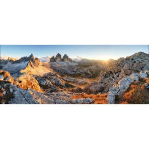 Pro Art Glasbild Drei Zinnen II, 125x50cm, Berglandschaft mit Sonnenaufgang.