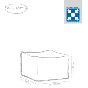 Skizze: Blauer Sitting Point Hocker Outside, 150 l, für Innen und Außen, mit Maßangaben.