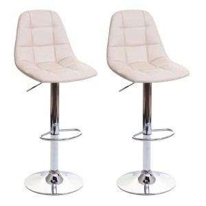 2er-Set Barhocker in Creme-Beige mit Kunstlederbezug und verchromtem Gestell.