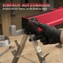 Roter HOMCOM Arbeitsbock aus Metall, höhenverstellbar. Eine Hand drückt den Knopf zur einfachen Beinverstellung.