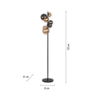 Paul Neuhaus Stehleuchte Popsicle, 7-flammig, schwarz mit Amber- und Rauchgläsern.